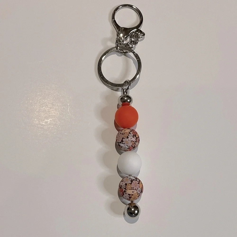 Halloween Orange and White Beaded Keychain / Bag Charm